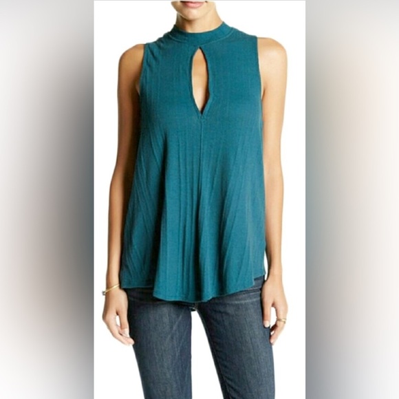 Free People Women's Faye turquoise Ribbed Tank Top Size S - Picture 1 of 5